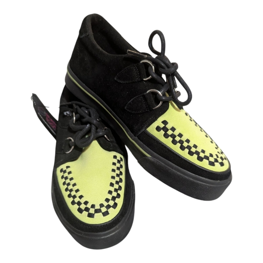 NWT TUK Radioactive Neon Black and Neon Green Checkered Shoes Size W7/M5
